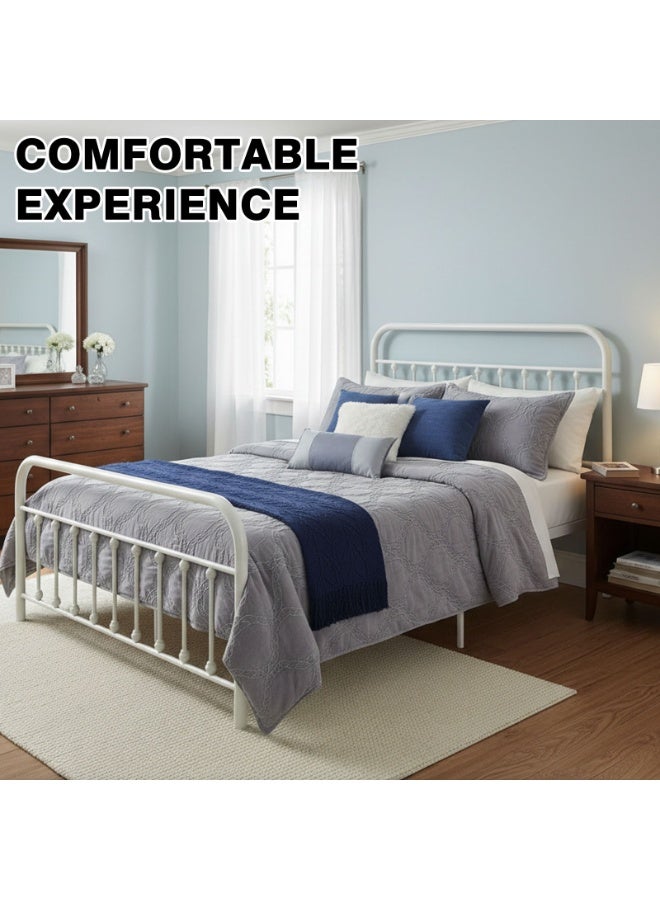 شويوين إطار سرير معدني عتيق - سرير منصة أبيض على الطراز الفيكتوري مع لوح أمامي ولوح سفلي، دعامة شرائحية صامتة، لا حاجة لقاعدة سرير (120 × 200 سم) - Image 4